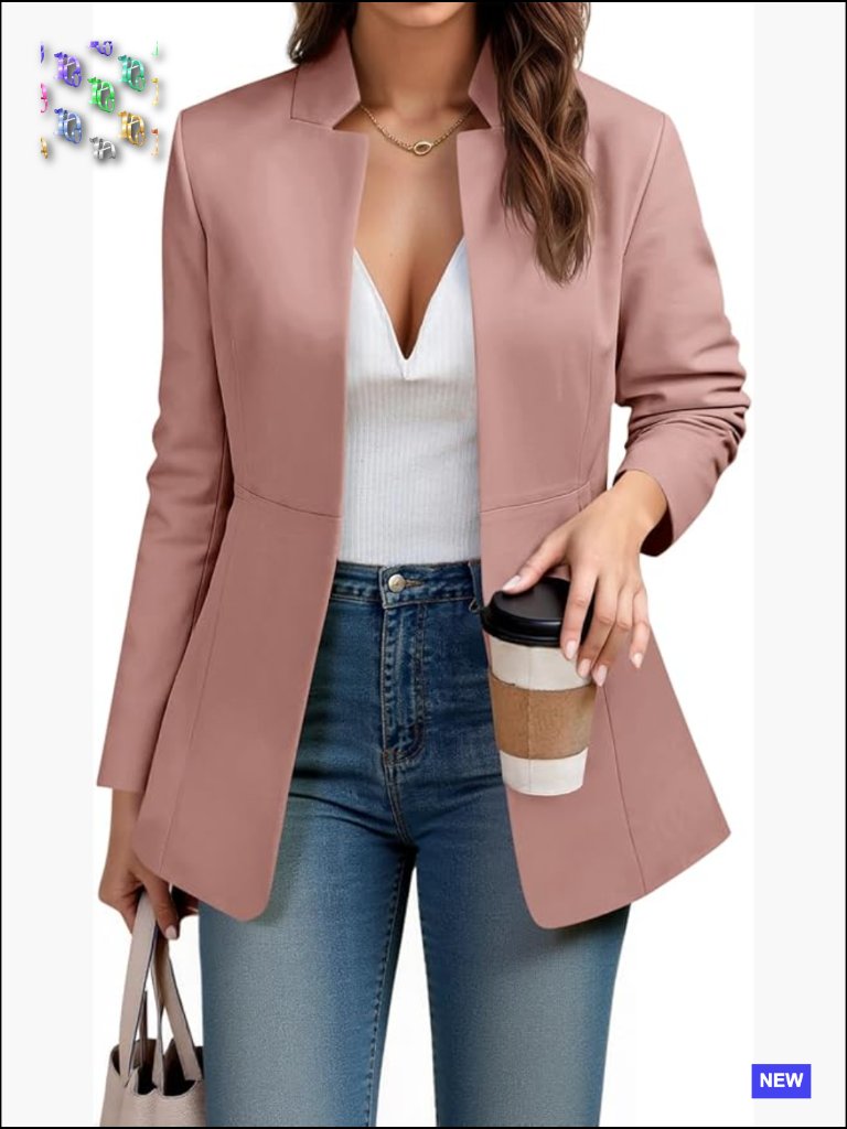 Classic Notch Collar Blazer Long Sleeve Open Front Business Casual Office Wear